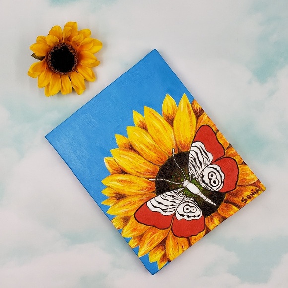 Canvas Painting ... Zebra Butterfly On Sunflower - Picture 2 of 8